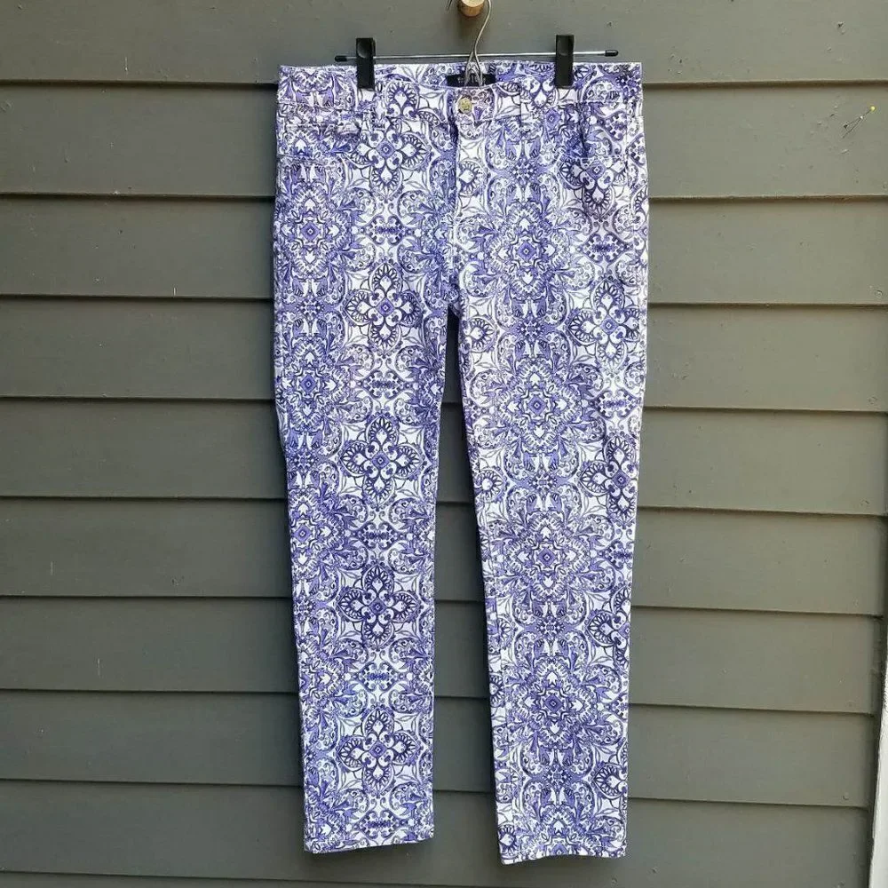 White House Black Market Blue White Slim Ankle Jeans Size 10R